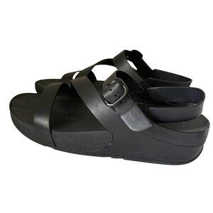 Fitflop Black Leather Cross-Strap Slide Sandals